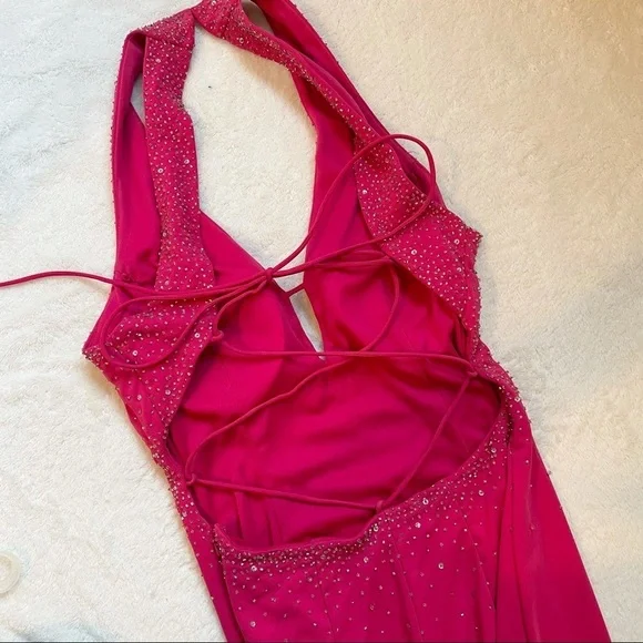 Beaded Barbie Pink Floor Length Formal Gown Prom Homecoming Dress Hot Pink - Picture 8 of 14